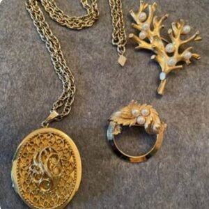 Sarah Coventry Lot of Brooch, Necklace w/Locket & Stunning Tree Brooch w/Pearls